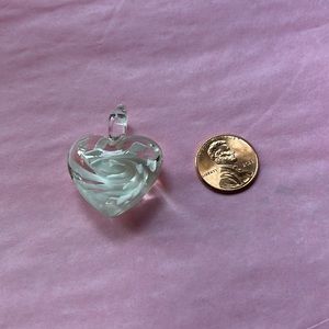 Glass white heart charm. White/clear